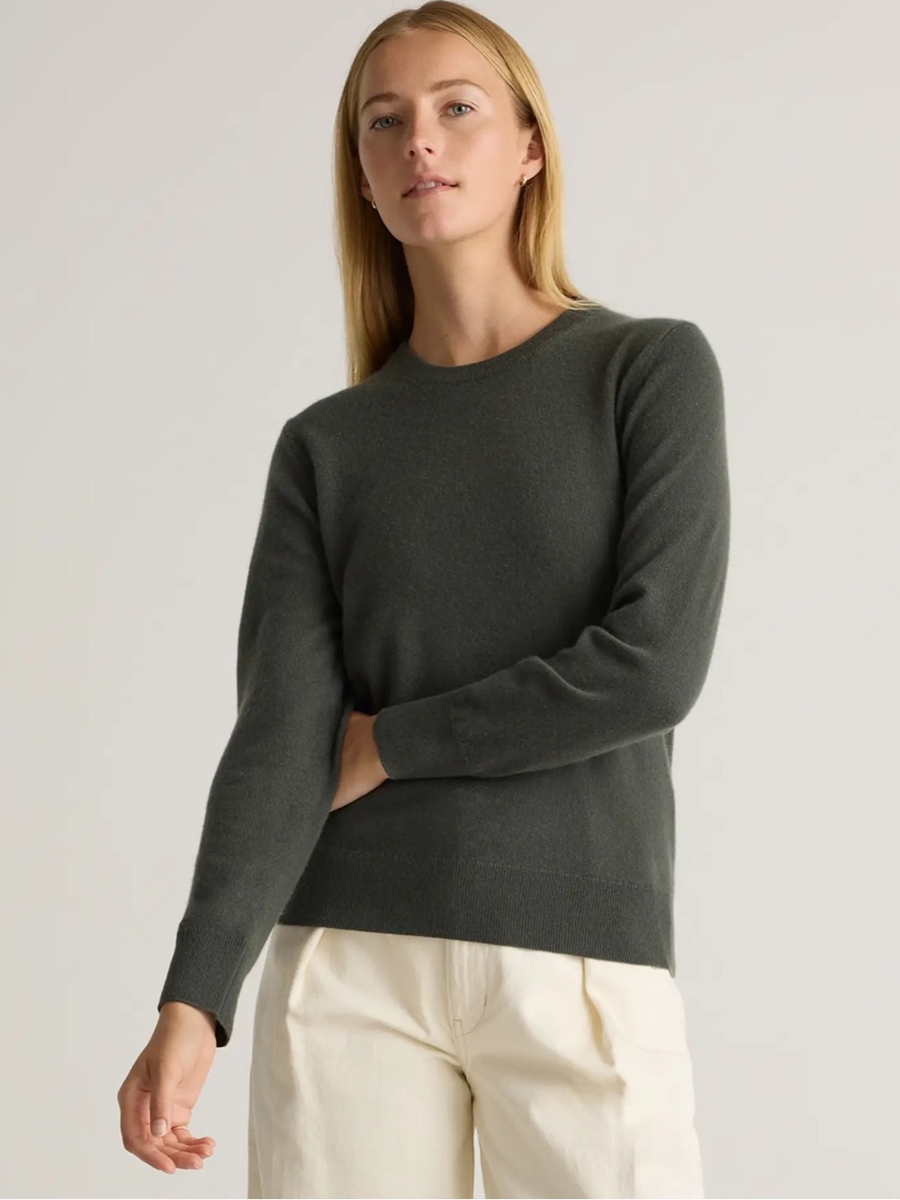 Quince Women's Mongolian 100% Cashmere Crewneck Sweater Moss Size Large